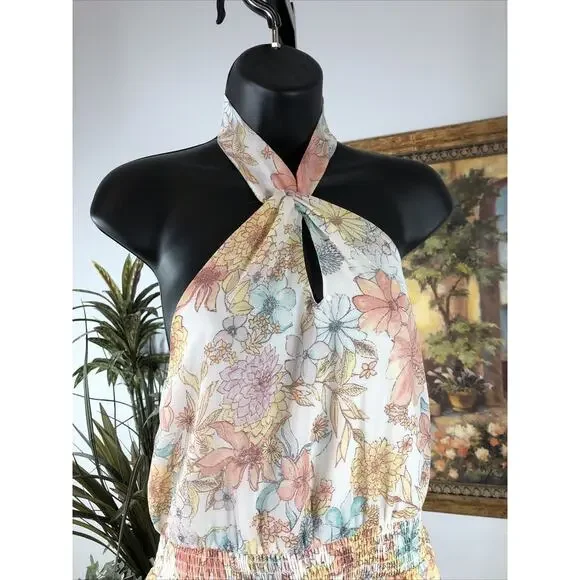 Maurices Women’s Maxi Sundress Size M Floral Halter Neck Boho Vacation Dress - Picture 4 of 10